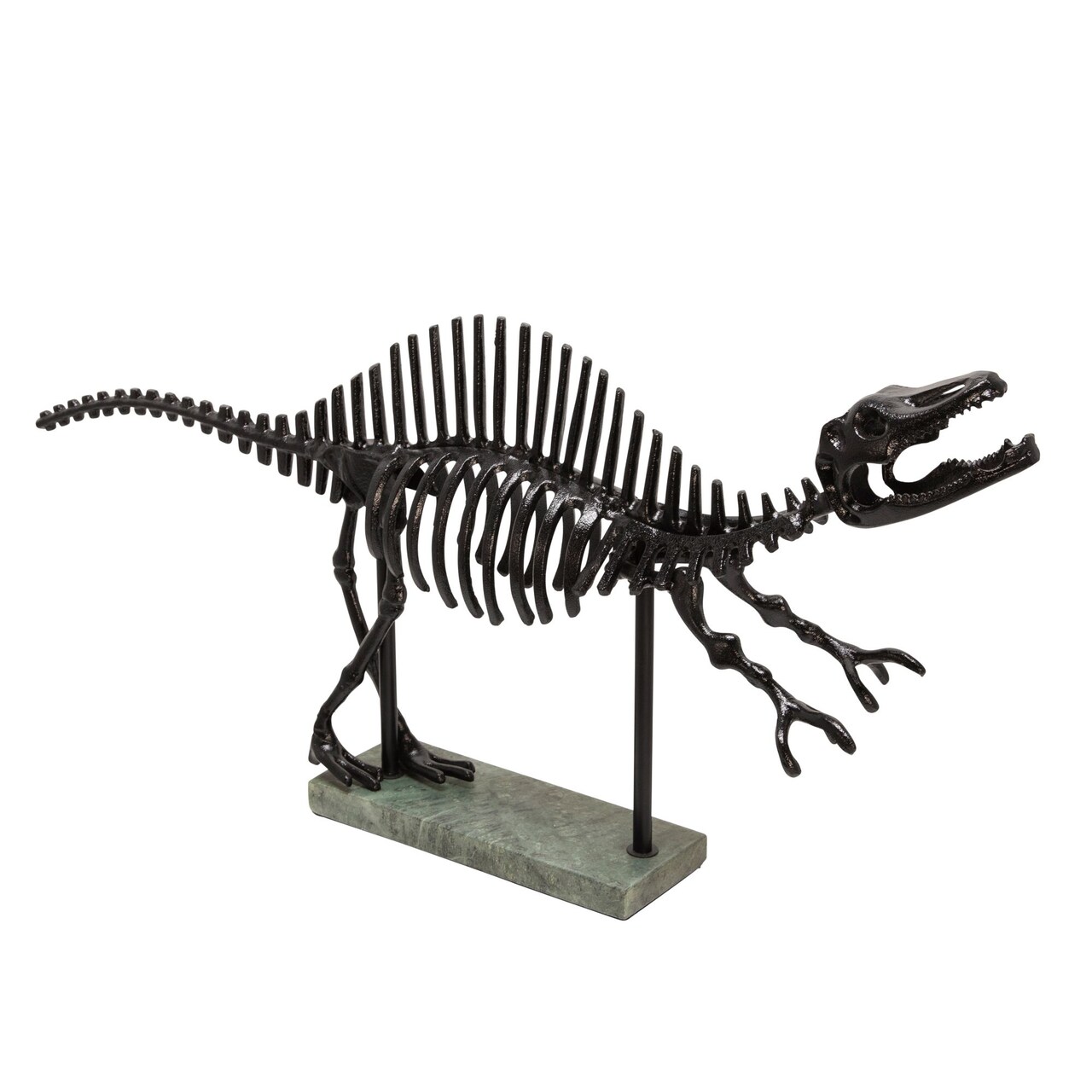 Kingston Living 31" Black Dinosaur Skeleton Inspired with Marble Stand Tabletop Decorative Sculpture